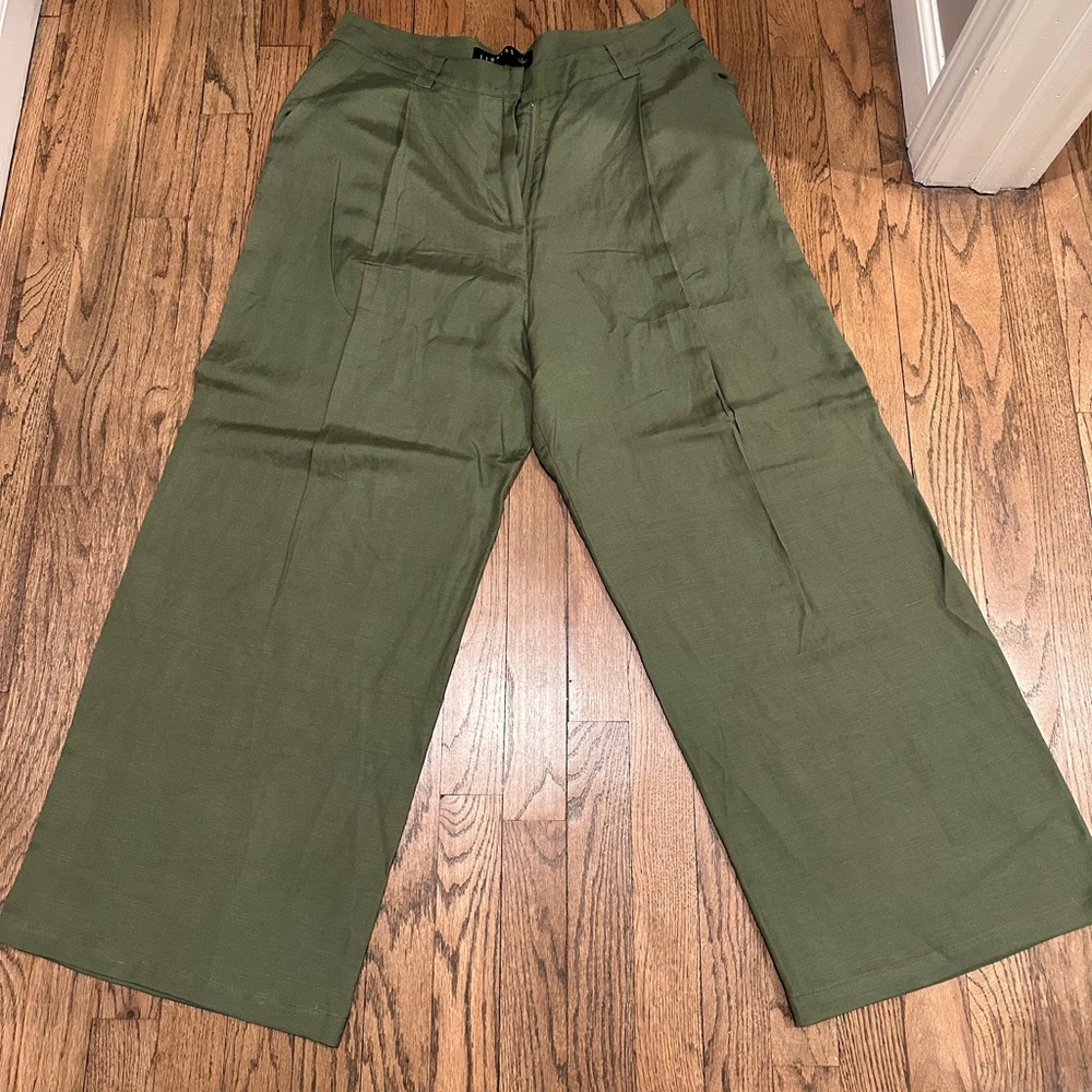 Lioness Linen Green Wide Leg Pants